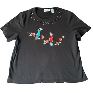 Breckenridge Short Sleeve Shirt Parrots Beaded Birds Boho PL Petite M Vintage
